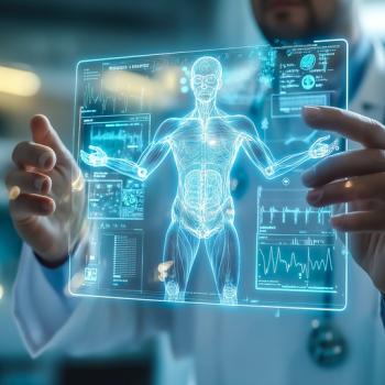 Scientist holding up an AI generated medical chart